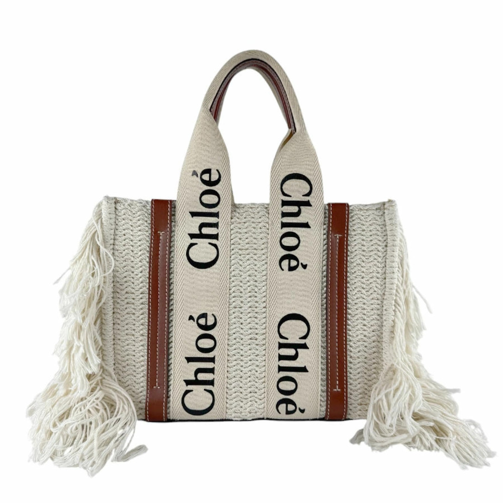 Chloe Woody 2way Shoulder Bag Leather Ivory White Brown